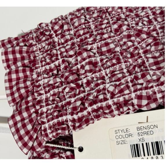 Petersyn Mini Benson Gingham Off-Shoulder Dress XS Red/White NWT - Picture 14 of 15